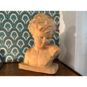 Old Terracotta Bust Of The Sad Child By U Cipriani Art Deco Circa 1930 