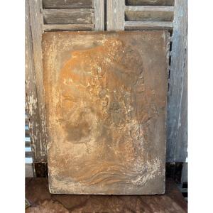 Ancien Bas Relief En Terre Cuite , Profil Dame Au Bonnet , Fin XIX Début XX Eme Siècle Patine