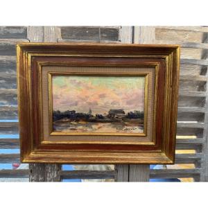 Old Small Painting Rouen School Jean Breant: Flood At Sahurs 20th Impressionist 