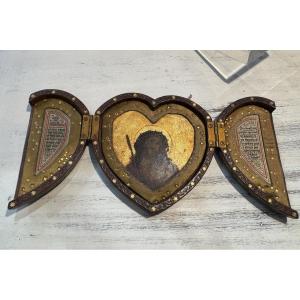 Ancien Ex Voto Autel Portatif Poche Ou Voyage Fin XIX Début Du XX Eme En Cuir Religion