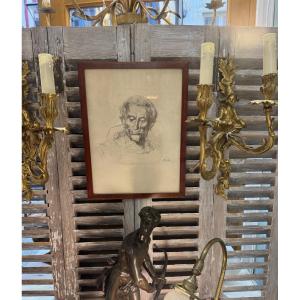 un moine , ancien dessin à la mine par Naudin vers 1900 