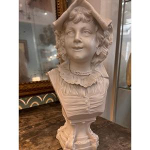 Ancien grand buste en biscuit de porcelaine fin XIX eme siecle état parfait dentelle