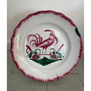ancienne assiette en faïence de L'est fin XVIII début XIX eme coq à la barrière les islettes 
