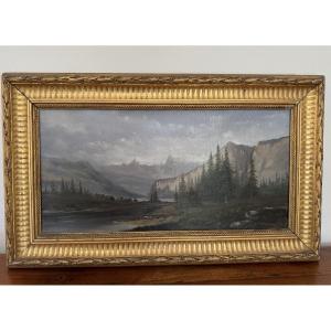 Old Mountain Painting By L Delarue, 19th Century Period. Oil On Canvas. Hst 2 Of 2 