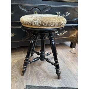 Ancien tabouret de piano en bois noirci XIX eme siècle Napoleon III 