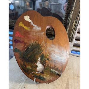 Ecole Française Du XIXème Palette De Peintre Huile Sur Panneau d'Acajou la souris tableau