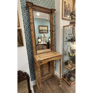 ancien vestiaire en bois de résineux vers 1900 console d'entrée tablette miroir patine