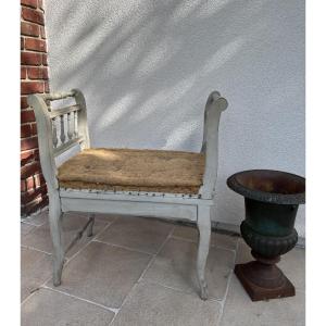 Ancienne petite banquette de piano patinée XIX eme à recouvrir tabouret bois peint 