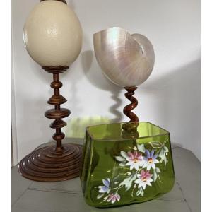 Antique Small Green Enamelled Vase Circa 1900 Attributed To Legras