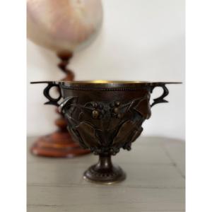 Ancienne coupe en bronze patiné à pampres de vigne XIX eme siècle vide poche 