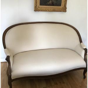 Banquette Ancienne En Noyer époque XIX ème Restaurée Et Retapissée Canapé Salon