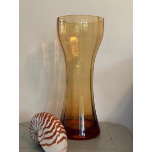 Antique And Large Crystal Vase From The House Of Saint Louis Vintage Amber Brown Diabolo Vase