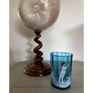 Antique Mary Gregory Enamelled Glass, 19th Century, Blue And White
