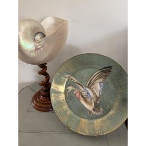 originale assiette en découpage fixé sous verre à motif d'oiseaux 5