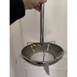 Antique Small Ezan Modernist Frosted Glass Ceiling Light With Dome, Art Deco Style, Circa 1935-1940