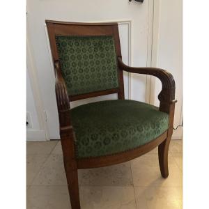 Ancien fauteuil empire à accoudoir en acajou fin XIX eme siècle 