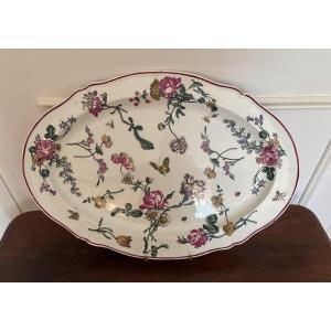 Ancien grand plat naturaliste en Faience fine de Gien epoque XIX eme Bagatelle aux insectes 