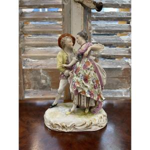 ancien goupe en porcelaine allemande Sitzendorf  scene galante fin XIX eme siècle