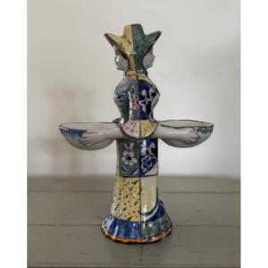 Antique 19th-century Earthenware Salt Cellar, Desvres-rouen Faience, Mg Geo Martel