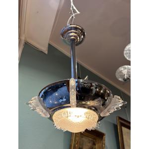 Antique Small Ezan Modernist Frosted Glass Ceiling Light, Art Deco Style, Circa 1930