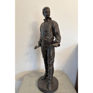 The Fencer, Large Spelter Statue With Bronze Patina, Late 19th Century, Attributed To Charles Masse, 58cm