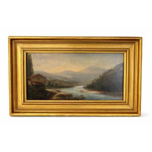 Ancien petit tableau Huile sur panneau dans son cadre d'origine XIX eme Suisse ou Italie  HSP