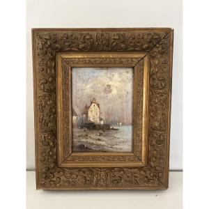 Ancien petit tableau marine Huile sur panneau dans son cadre d'origine fin XIX siecle normandie