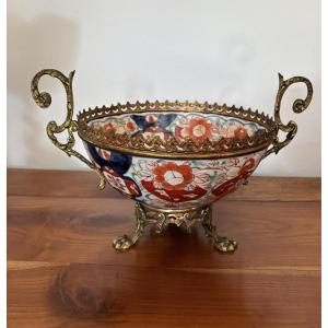 Antique Imari Porcelain Bowl, China, Late 19th Century, Bronze And Brass Mount