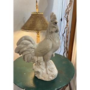 Ancien coq en céramique milieu du XX eme , en craquelé signature à déchiffrer faience animalier