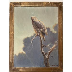 Ancien Tableau Huile Sur Toile Le Rapace Par Alfred Andrieux Hst Animalier Art Déco 