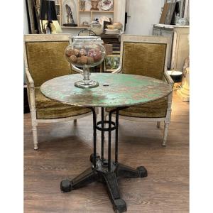 Ancienne table guéridon de jardin en fonte art déco vers 1930 debut XX eme jardin d'hiver