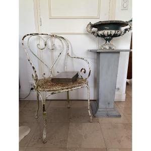 Ancien siège fauteuil de jardin fer forgé riveté epoque XIX eme siécle patine du temps chaise