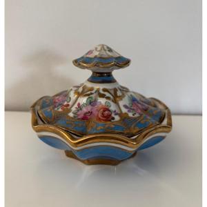 Antique Sèvres Blue Porcelain Bonbonnière Late 19th Century Painted Floral Decoration