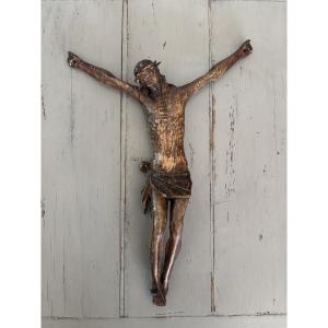 Antique Christ In Wood Stucco Polychrome Corpus Christi Epoque XVII Eme Siècle Religion Devotion