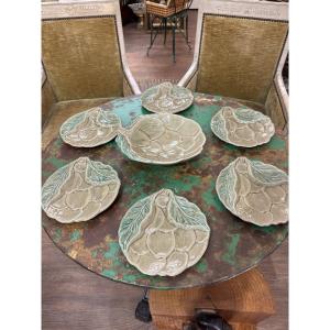 Ancien service artichauts en barbotine par Vallauris vers 1950 assiette et plat