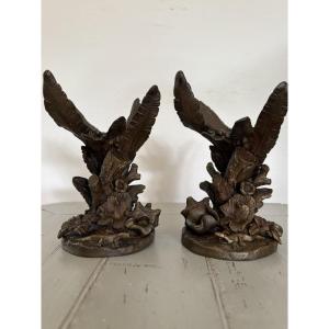 Ancienne et jolie paire de bronzes naturalistes fin du XIX eme siècle bronze ancien animalier 