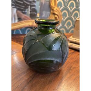 Ancien vase boule vert bouteille par Legras art déco vers 1925  era daum gallé