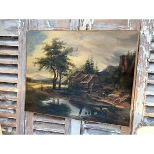 Ancien tableau huile sur toile époque XIX eme signé daté d'après Watelet HST 
