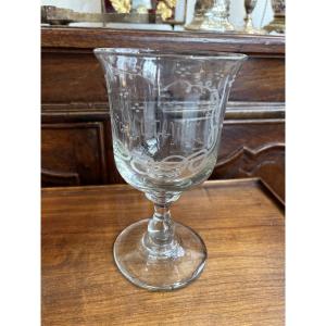 Antique Norman Glass, Known As A "wedding Glass," Engraved With The Word "souvenir," Late 19th Century