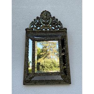 Antique Louis XIV-style Mirror With Pediment And Framing, 19th Century