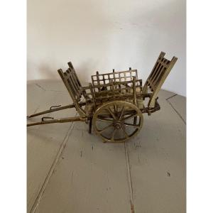 Antique Small Bronze Cart From The 19th Century, A Naturalistic Folk Art Model