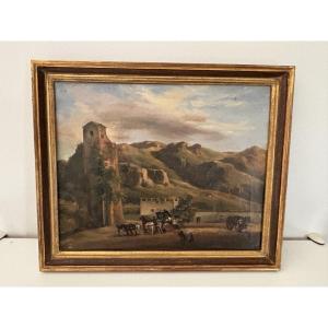 Antique Small Oil Painting On Canvas, Italian School, Circa 1820