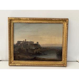 Ancien petit tableau à l'huile sur toile, école italienne vers 1820 grand tour Narni Italie