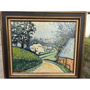 ancien Tableau école pointilliste école de Rouen Roger Ricard début XX eme huile panneau