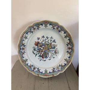 Antique Large 19th-century Earthenware Dish From Desvres, Rouen, Decorated With A Quiver And Snakes