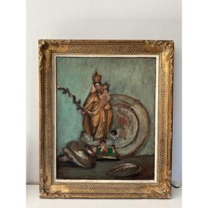 Antique Painting: Oil On Santibelli Panel By Cadette-simon Ducuing, Early 20th Century