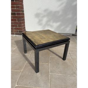 TABLE BASSE BOUT CANAPE À LA FEUILLE D OR , MAISON JANSEN PAR GUY LEFEVRE VINTAGE XX EME
