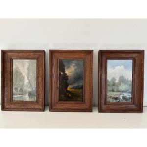 Triptyque Huile sur panneau 3 tableaux en miniature par Gerorges Williams XIX eme ancien HSP