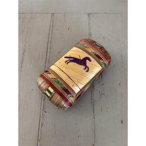 Ancien Etui en marqueterie de paille du XIX eme siècle