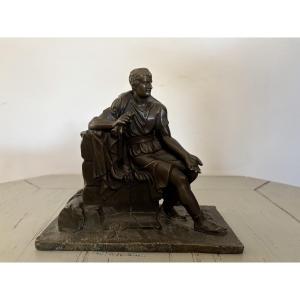 Antique Small 19th-century Bronze Statue Depicting Leon Of Salamis On A Grand Tour Of Italy